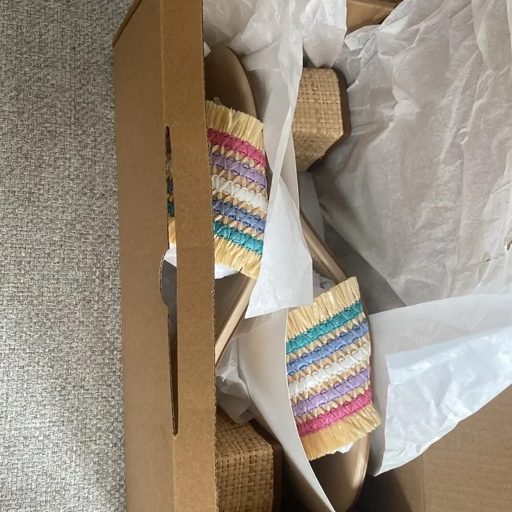 J. Crew Rainbow Raffia Woven mule heels